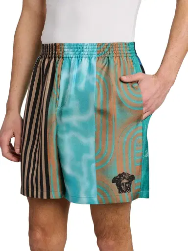 Versace Men's Floating Printed Silk Twill Shorts | Thumbnail 6