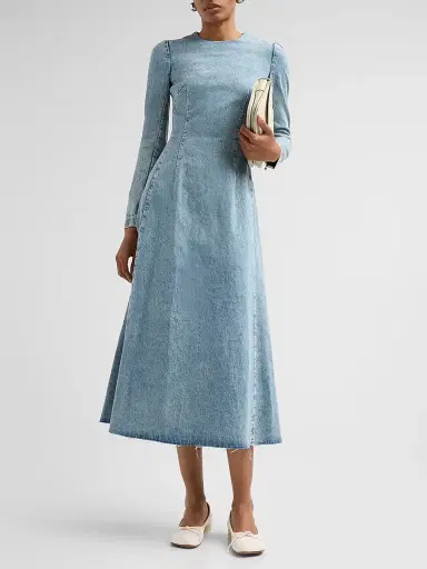 Maison Margiela Women's Denim Long-Sleeve A-Line Midi Dress - Iceblue | Thumbnail 2 Maison Margiela Women's Denim Long-Sleeve A-Line Midi Dress - Iceblue | Thumbnail 2
