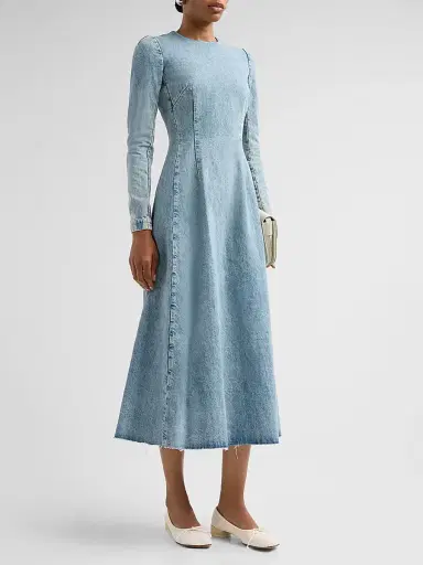 Maison Margiela Women's Denim Long-Sleeve A-Line Midi Dress - Iceblue | Thumbnail 4 Maison Margiela Women's Denim Long-Sleeve A-Line Midi Dress - Iceblue | Thumbnail 4