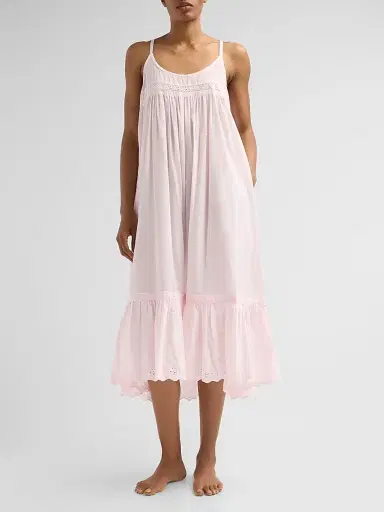 Papinelle Women's Millie Eyelet-Embroidered Cotton Shift Nightie - Pink Rose | Thumbnail 2