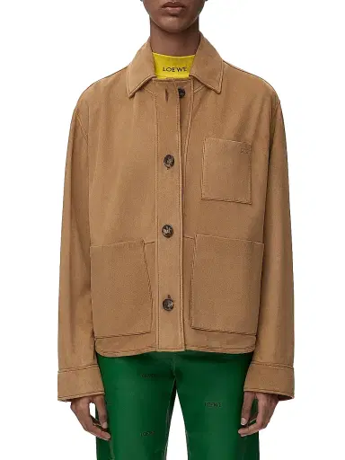 Loewe Women's Workwear High-Low Suede Jacket - Tan - Size 8 | Thumbnail 3