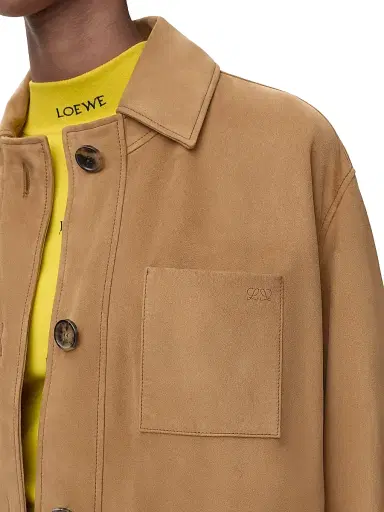 Loewe Women's Workwear High-Low Suede Jacket - Tan - Size 8 | Thumbnail 6