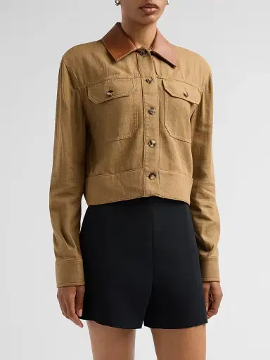 Simkhai Women's Derby Linen Cropped Utility Jacket - Tan - Size XS | Thumbnail 4 Simkhai Women's Derby Linen Cropped Utility Jacket - Tan - Size XS | Thumbnail 4