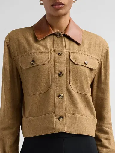 Simkhai Women's Derby Linen Cropped Utility Jacket - Tan - Size XS | Thumbnail 5 Simkhai Women's Derby Linen Cropped Utility Jacket - Tan - Size XS | Thumbnail 5