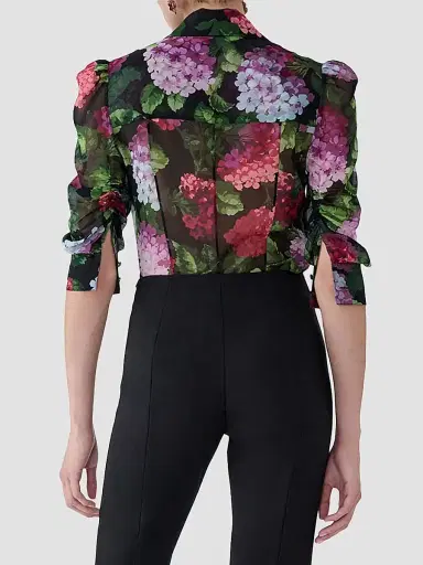 Carolina Herrera Women's Floral Silk Button-Front Shirt - Black Multi - Size 12 | Thumbnail 3 Carolina Herrera Women's Floral Silk Button-Front Shirt - Black Multi - Size 12 | Thumbnail 3