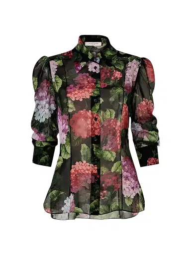 Carolina Herrera Women's Floral Silk Button-Front Shirt - Black Multi - Size 12 | Thumbnail 1 Carolina Herrera Women's Floral Silk Button-Front Shirt - Black Multi - Size 12 | Thumbnail 1