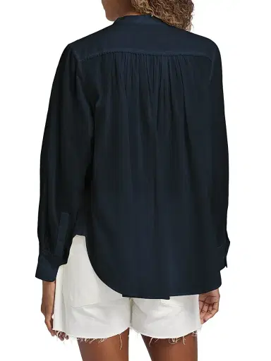 Nili Lotan Women's Clarys Gathered Cotton Split Neck Top | Thumbnail 5