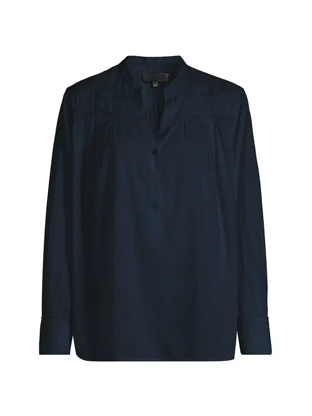 Women's Clarys Gathered Cotton Split Neck Top - Midnight