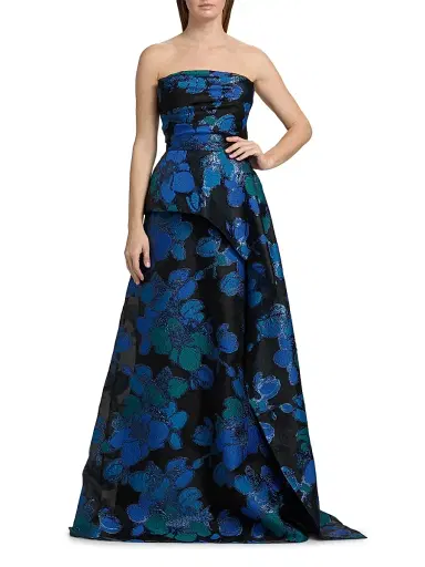 Teri Jon by Rickie Freeman Women's Floral Jacquard Peplum Strapless Gown | Thumbnail 2