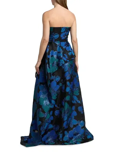Teri Jon by Rickie Freeman Women's Floral Jacquard Peplum Strapless Gown | Thumbnail 5