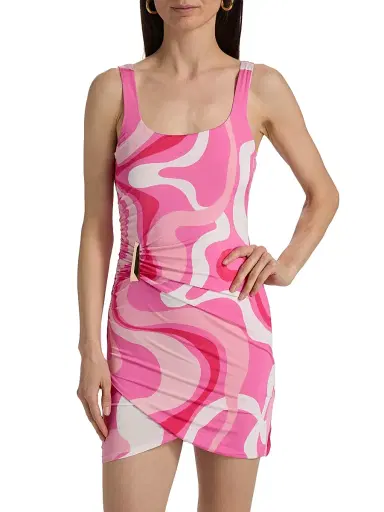 Generation Love Women's Justine Geo-Print Jersey Minidress - Wavy Geo Pink | Thumbnail 3