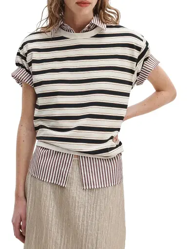 rag & bone Women's Kelly Striped Cotton Boxy T-Shirt - Cream Multi - Size Large | Thumbnail 3 rag & bone Women's Kelly Striped Cotton Boxy T-Shirt - Cream Multi - Size Large | Thumbnail 3