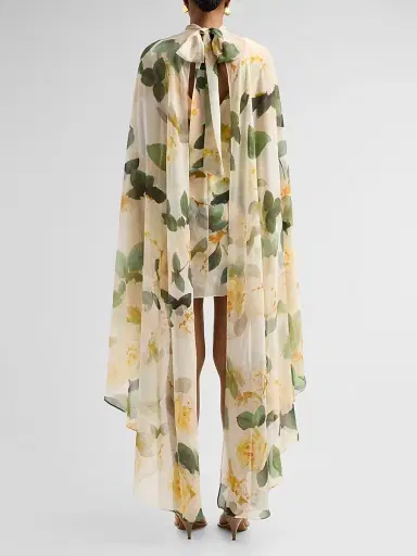 Ungaro Women's Fiona Floral Cape Mini Dress - Ecru Multi - Size 6 | Thumbnail 3 Ungaro Women's Fiona Floral Cape Mini Dress - Ecru Multi - Size 6 | Thumbnail 3