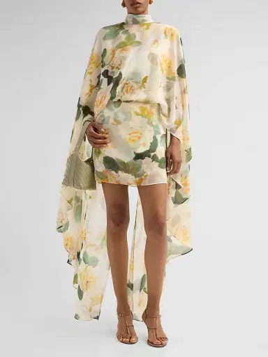 Ungaro Women's Fiona Floral Cape Mini Dress - Ecru Multi - Size 6 | Thumbnail 4 Ungaro Women's Fiona Floral Cape Mini Dress - Ecru Multi - Size 6 | Thumbnail 4