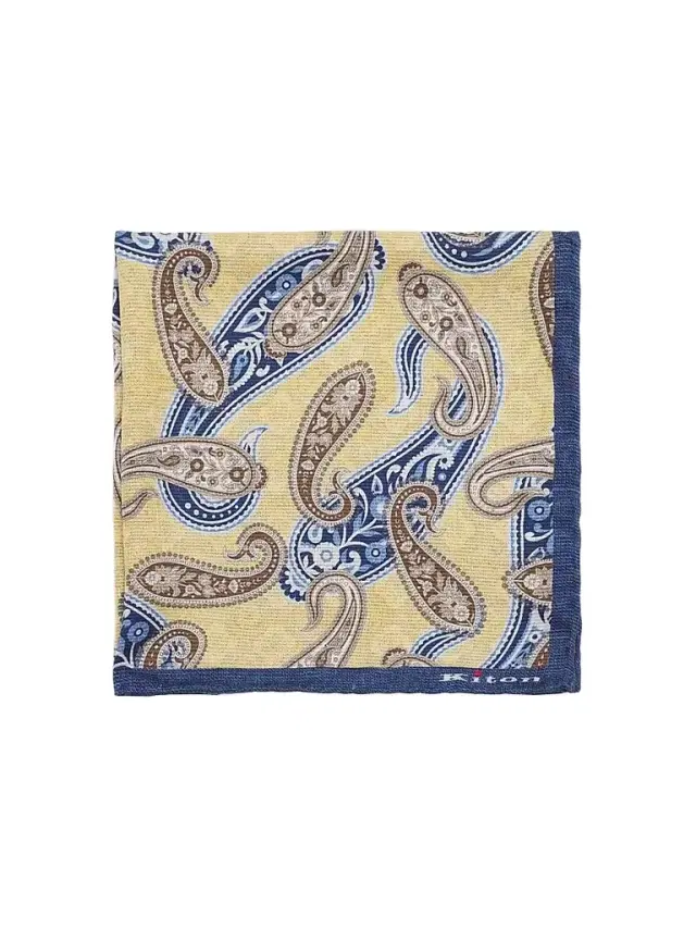 Kiton Men's Silk Pocket Square - Yellow Blue