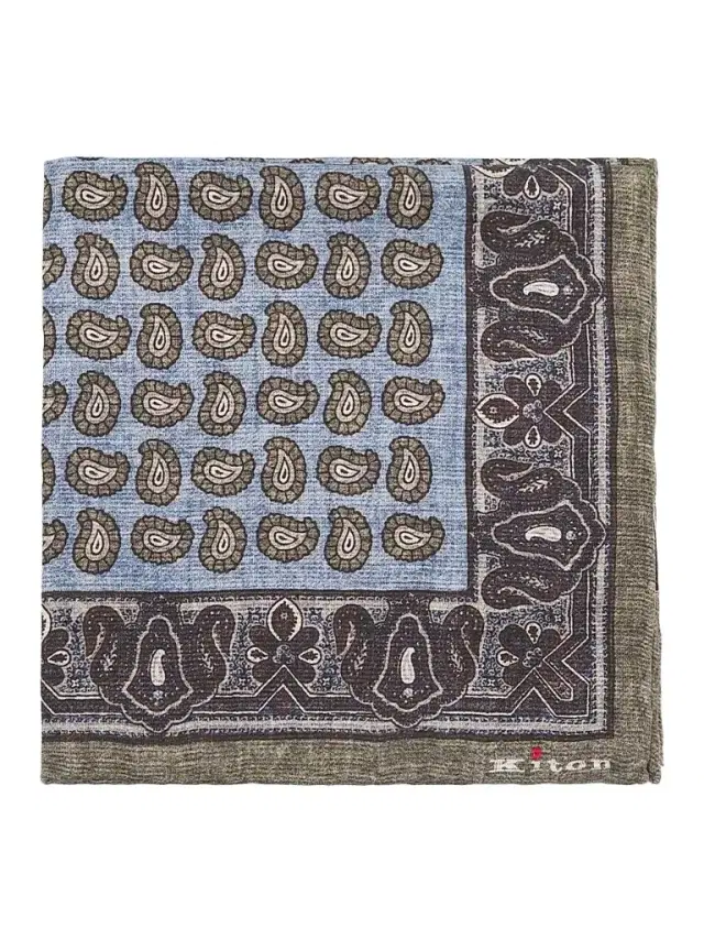 Kiton Men's Silk Pocket Square - Light Green Blue