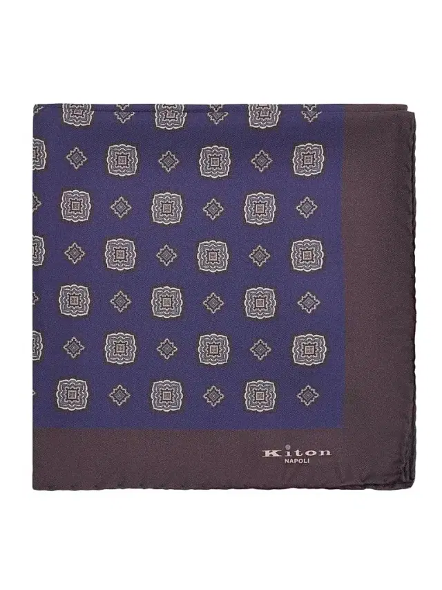 Kiton Men's Silk Pocket Square - Dark Brown Navy