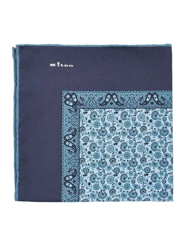 Kiton Men's Silk Pocket Square - Blue