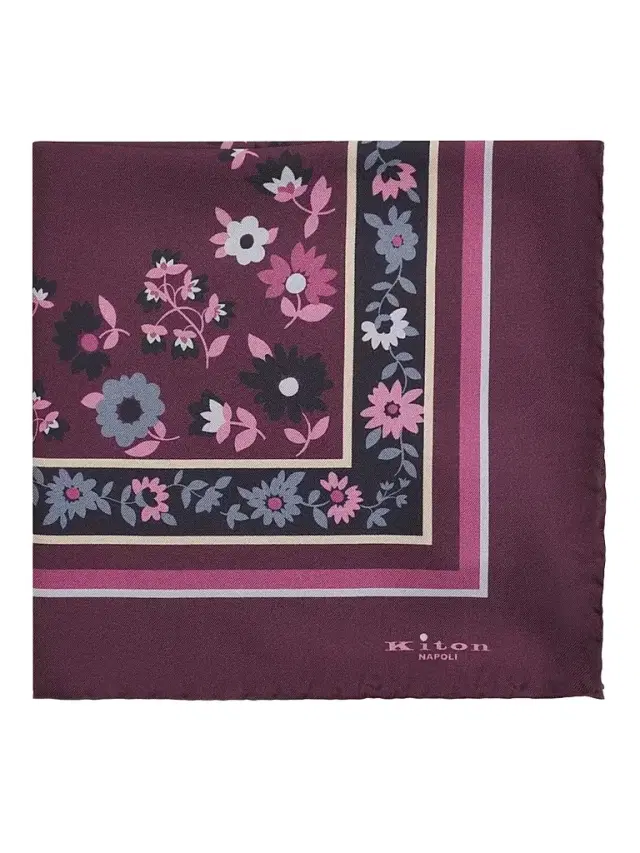 Kiton Men's Silk Pocket Square - Dark Red Pink
