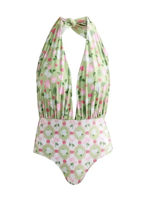 Verandah Women's Ammama Floral Halter One-Piece Swimsuit - Sage Green