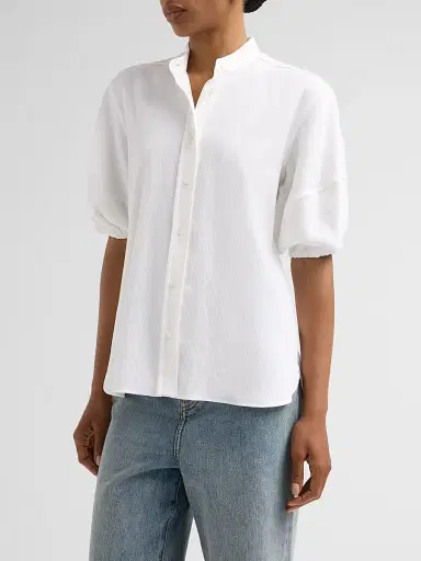 Stella McCartney Women's Balloon-Sleeve Seersucker Cotton Shirt | Thumbnail 4 Stella McCartney Women's Balloon-Sleeve Seersucker Cotton Shirt | Thumbnail 4