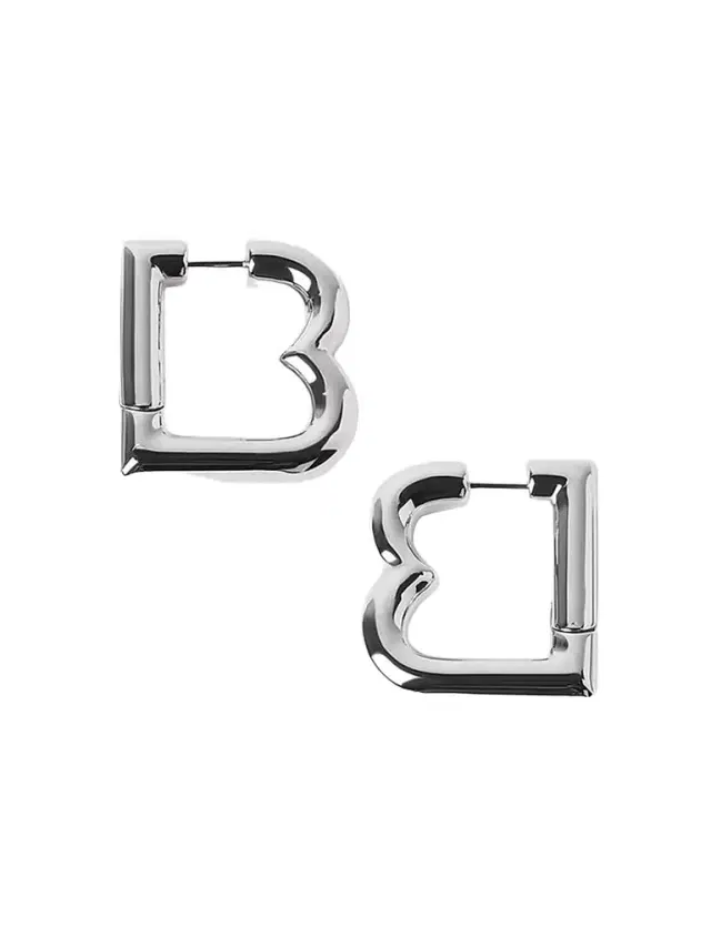 Women's B  Earrings - Shiny Silver