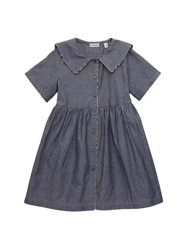 Little Girl's & Girl's Check-Trimmed Chambray Dress - Damson Blue Melange