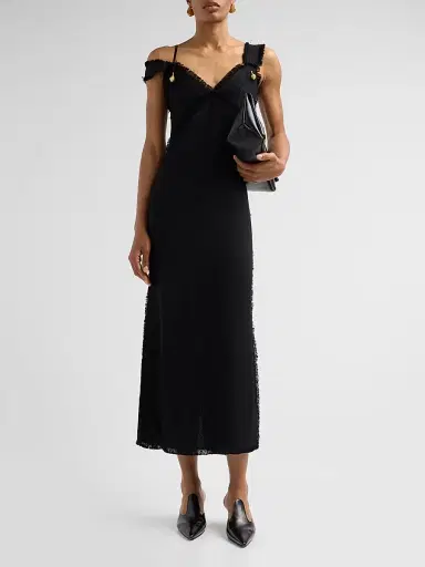 TOTEME Women's V-Neck Raw-Edge Midi Slipdress - Black - Size 12 | Thumbnail 2