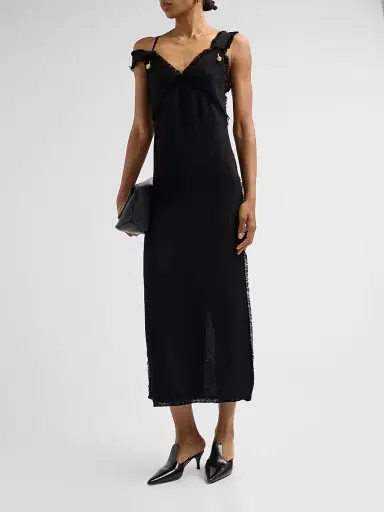 TOTEME Women's V-Neck Raw-Edge Midi Slipdress - Black - Size 12 | Thumbnail 3