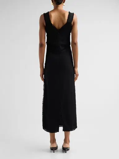 TOTEME Women's V-Neck Raw-Edge Midi Slipdress - Black - Size 12 | Thumbnail 4