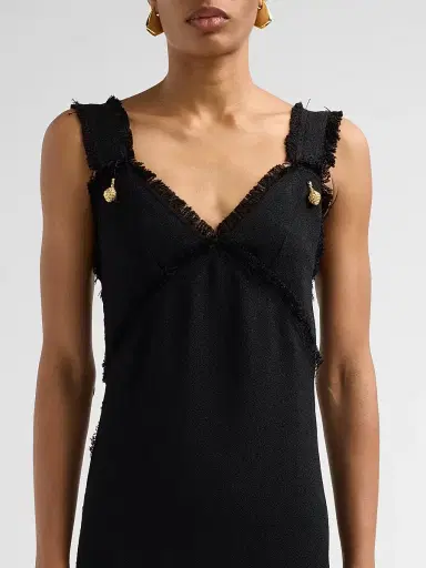 TOTEME Women's V-Neck Raw-Edge Midi Slipdress - Black - Size 12 | Thumbnail 5
