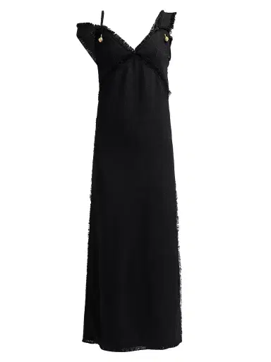 TOTEME Women's V-Neck Raw-Edge Midi Slipdress - Black - Size 12 | Thumbnail 1