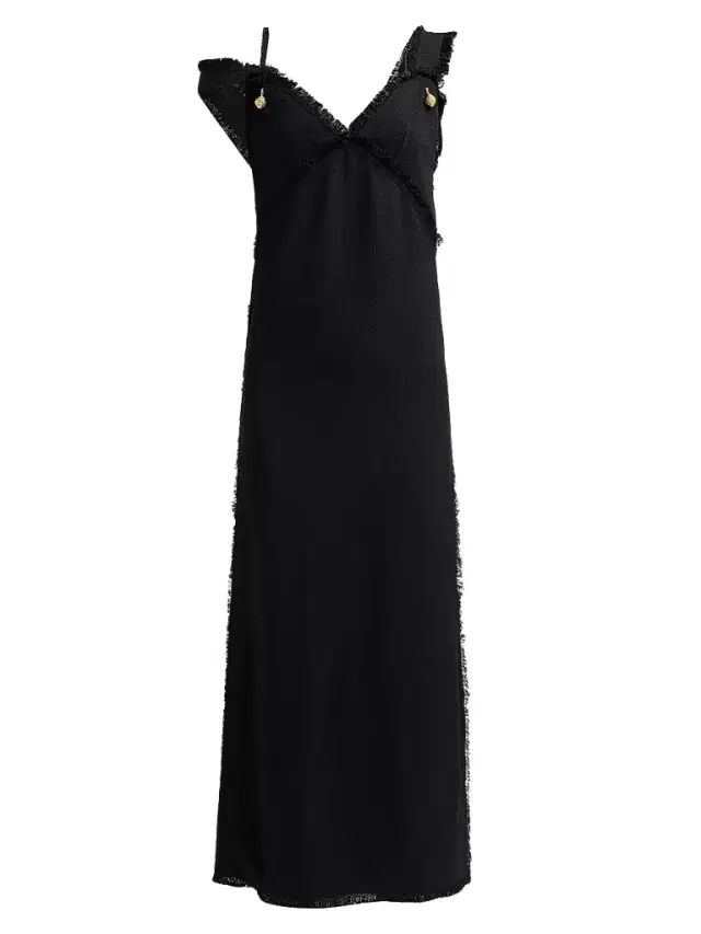 Women's V-Neck Raw-Edge Midi Slipdress - Black