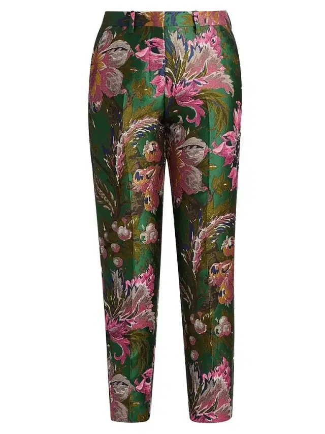 Women's Bristol Floral Jacquard Crop Trousers - Multicolor Green Base