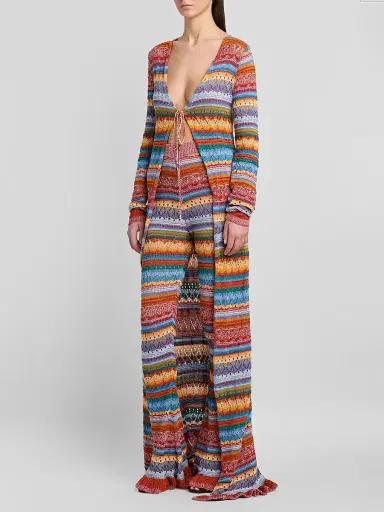 Etro Women's Striped Open-Knit Cotton Long Cardigan | Thumbnail 4 Etro Women's Striped Open-Knit Cotton Long Cardigan | Thumbnail 4