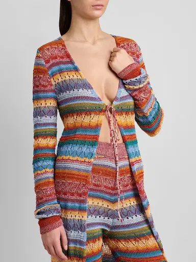 Etro Women's Striped Open-Knit Cotton Long Cardigan | Thumbnail 5 Etro Women's Striped Open-Knit Cotton Long Cardigan | Thumbnail 5