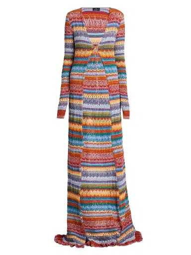Etro Women's Striped Open-Knit Cotton Long Cardigan | Thumbnail 1 Etro Women's Striped Open-Knit Cotton Long Cardigan | Thumbnail 1