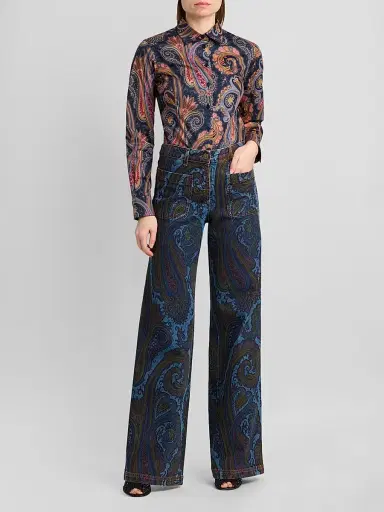 Etro Women's Paisley Stretch-Cotton Shirt - Printed Blue | Thumbnail 2