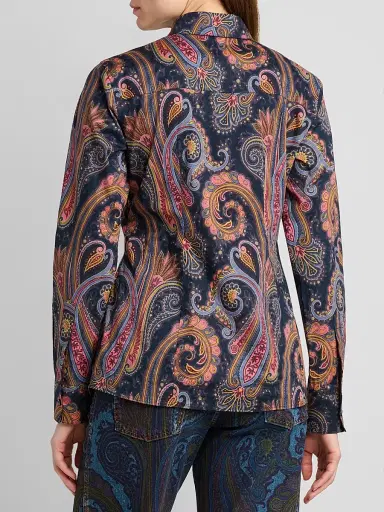 Etro Women's Paisley Stretch-Cotton Shirt - Printed Blue | Thumbnail 3