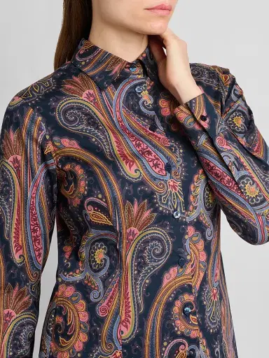 Etro Women's Paisley Stretch-Cotton Shirt - Printed Blue | Thumbnail 5