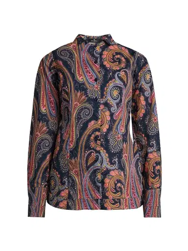Etro Women's Paisley Stretch-Cotton Shirt - Printed Blue | Thumbnail 1