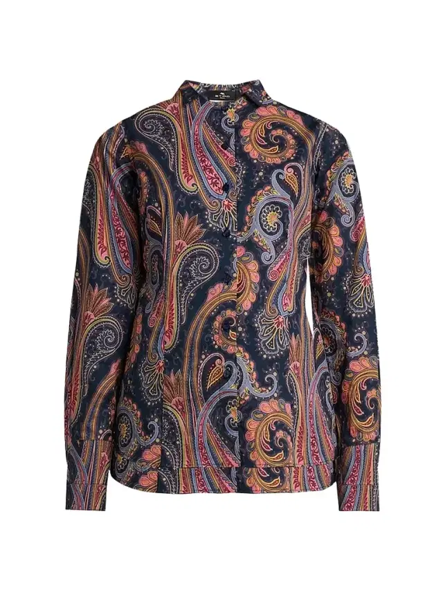 Women's Paisley Stretch-Cotton Shirt - Printed Blue