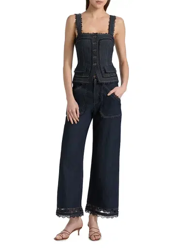Cinq à Sept Women's Myra Guipure Lace Denim Top - Indigo | Thumbnail 2