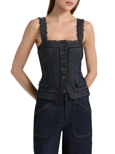Cinq à Sept Women's Myra Guipure Lace Denim Top - Indigo | Thumbnail 3