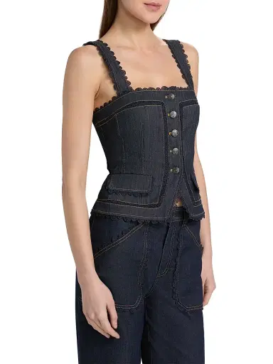 Cinq à Sept Women's Myra Guipure Lace Denim Top - Indigo | Thumbnail 4