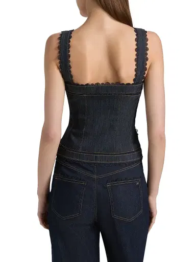 Cinq à Sept Women's Myra Guipure Lace Denim Top - Indigo | Thumbnail 5
