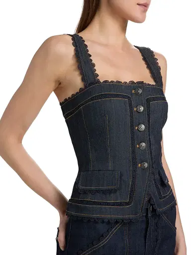 Cinq à Sept Women's Myra Guipure Lace Denim Top - Indigo | Thumbnail 6