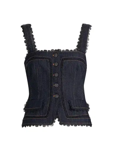 Cinq à Sept Women's Myra Guipure Lace Denim Top - Indigo | Thumbnail 1