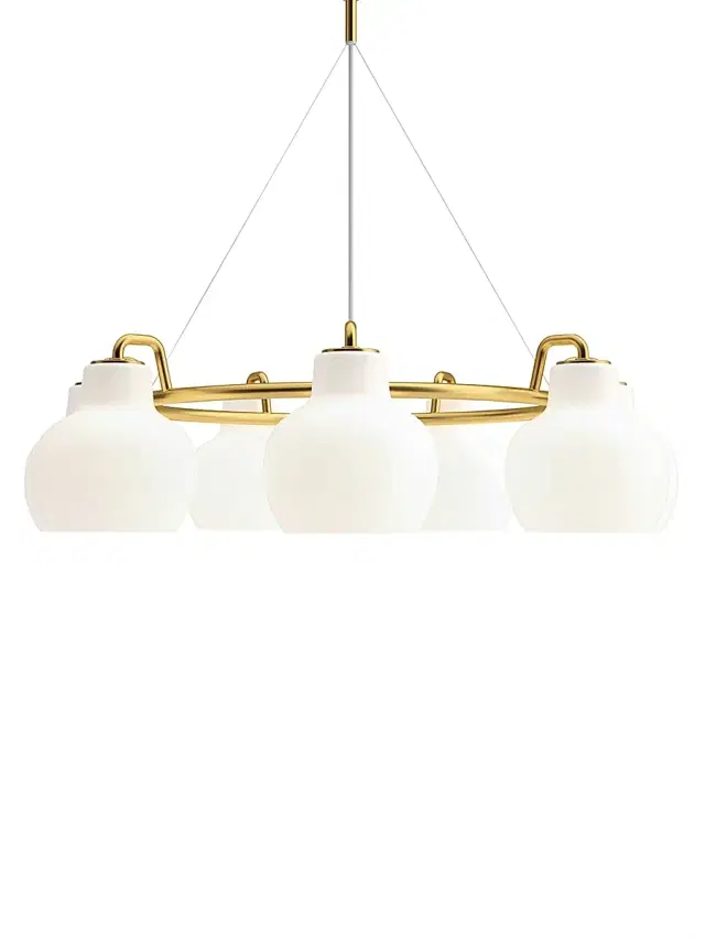 Louis Poulsen VL Ring Crown Opal Glass Light Chandelier - Gold