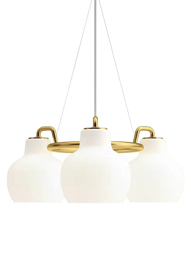 Louis Poulsen VL Ring Crown Opal Glass 3-Light Chandelier - Gold